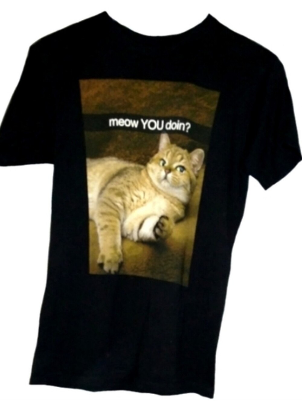 Cute Kitty Black T Shirt Meow You Doin? Fun Tee Cat Lady Top Funny Tshirt Humor